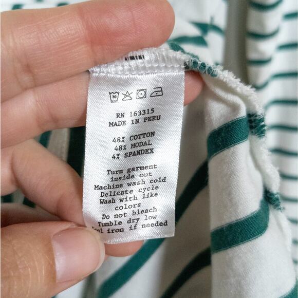 RENWICK Ivy Green White Striped Ruffle Long Sleeve Golf Tee Women's Medium - Picture 5 of 5